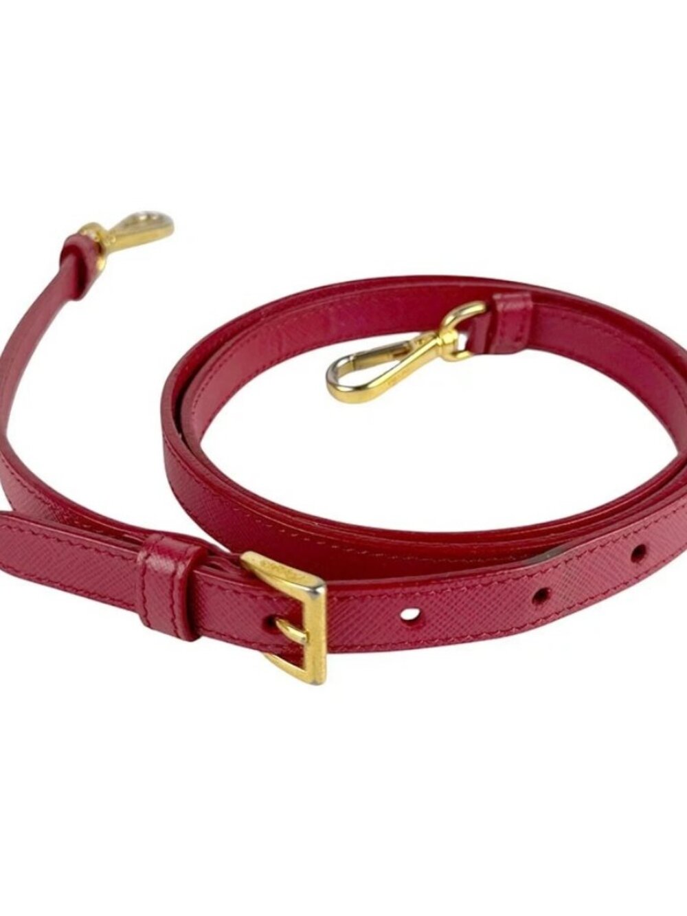Auth PRADA Logo Handbag Shoulder Bag Red/Orange Leather/Goldtone - Picture 6 of 13